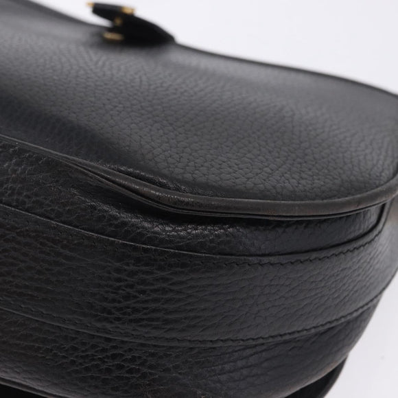 CARTIER Shoulder Bag Leather Black Gold Auth 197686