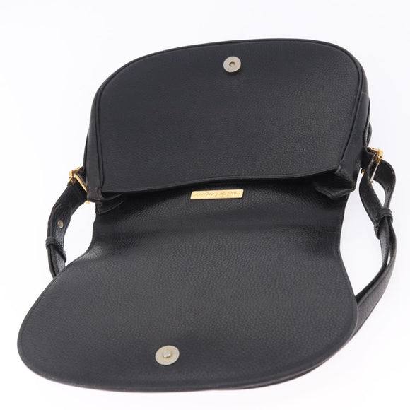 CARTIER Shoulder Bag Leather Black Gold Auth 197686
