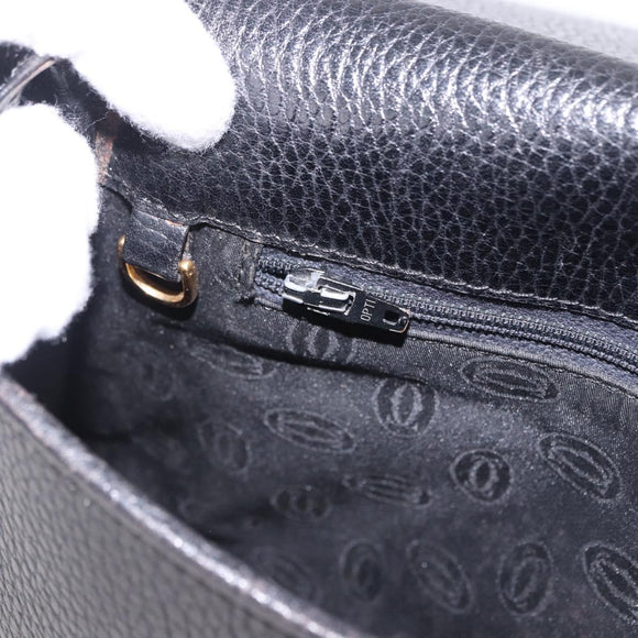 CARTIER Shoulder Bag Leather Black Gold Auth 197686