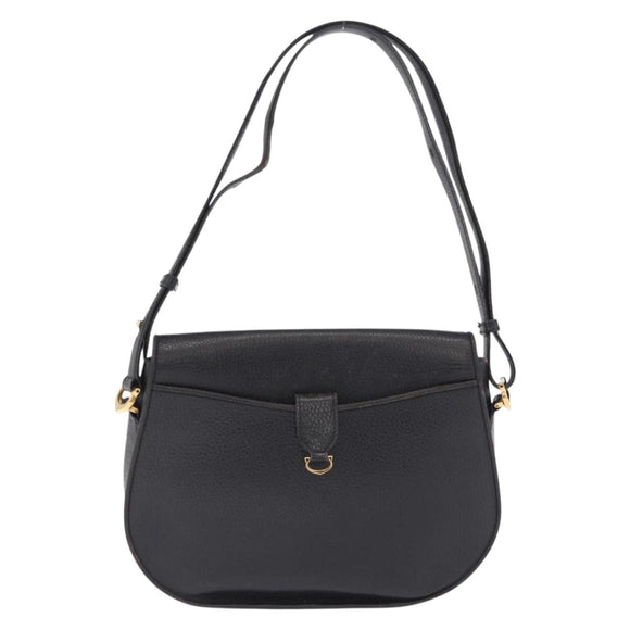 CARTIER Shoulder Bag Leather Black Gold Auth 197686