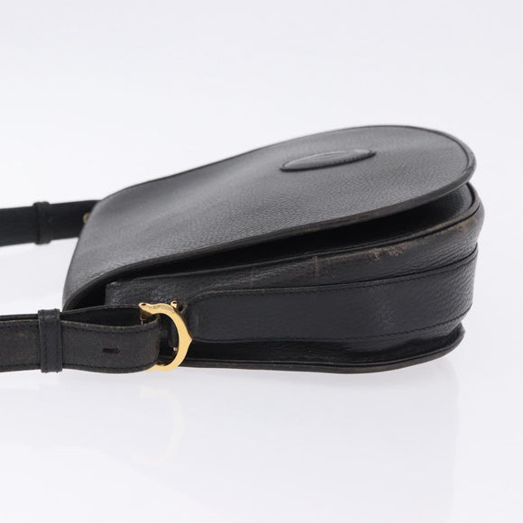 CARTIER Shoulder Bag Leather Black Gold Auth 197686