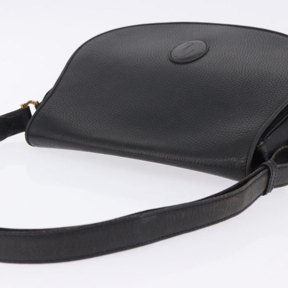 CARTIER Shoulder Bag Leather Black Gold Auth 197686
