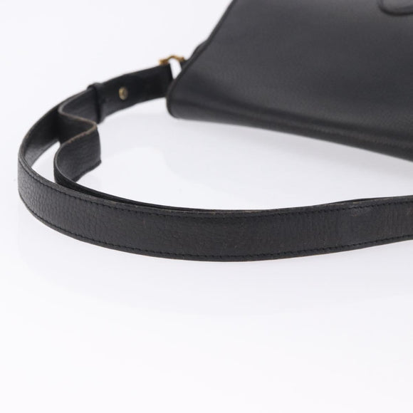 CARTIER Shoulder Bag Leather Black Gold Auth 197686