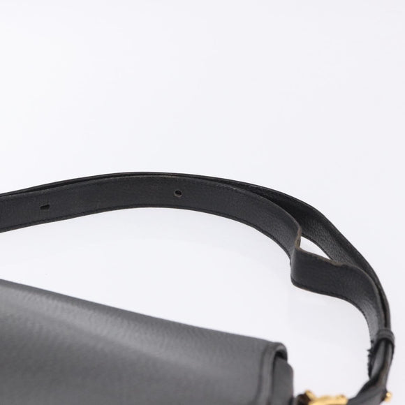 CARTIER Shoulder Bag Leather Black Gold Auth 197686