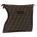 FENDI Zucca Canvas Pouch Black Brown Auth 197691-1