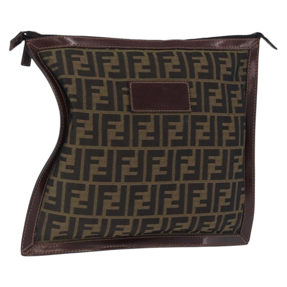 FENDI Zucca Canvas Pouch Black Brown Auth 197691