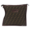 FENDI Zucca Canvas Pouch Black Brown Auth 197691-2