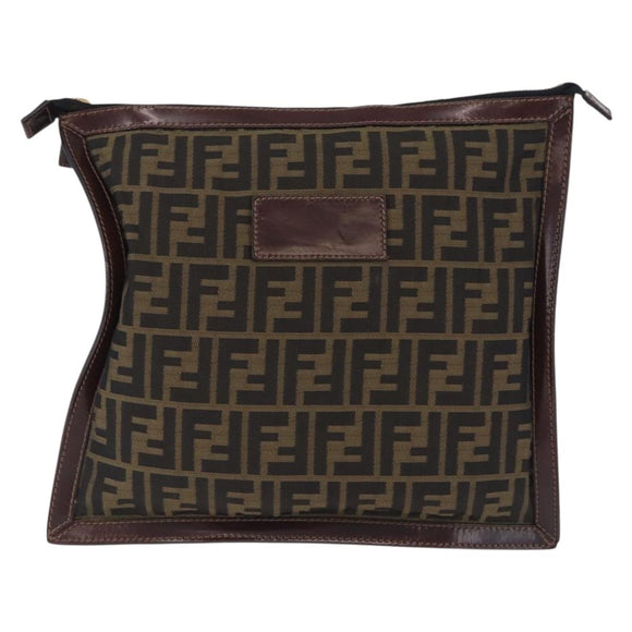 FENDI Zucca Canvas Pouch Black Brown Auth 197691