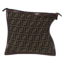 FENDI Zucca Canvas Pouch Black Brown Auth 197691-3