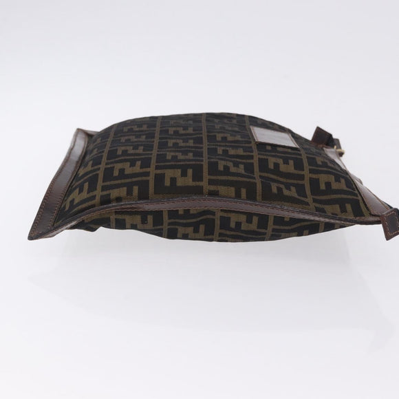 FENDI Zucca Canvas Pouch Black Brown Auth 197691