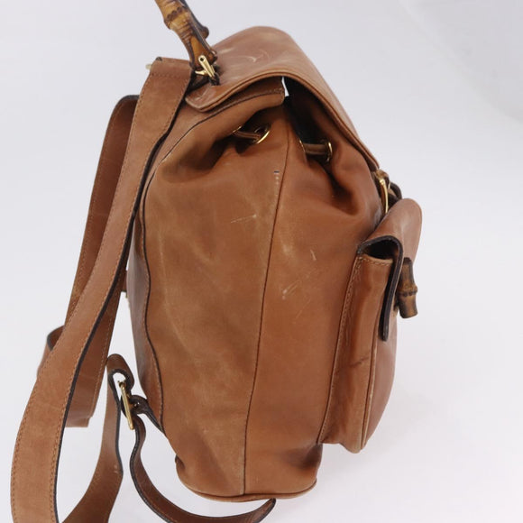 GUCCI Bamboo Backpack Leather Brown Gold 003 2058 0016 Auth 197694