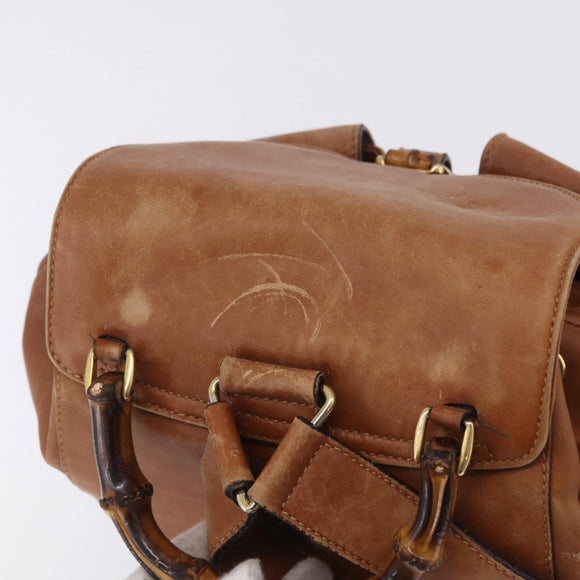 GUCCI Bamboo Backpack Leather Brown Gold 003 2058 0016 Auth 197694