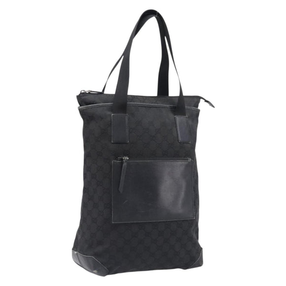 GUCCI GG Canvas Tote Bag Black Silver 28892 Auth 197695