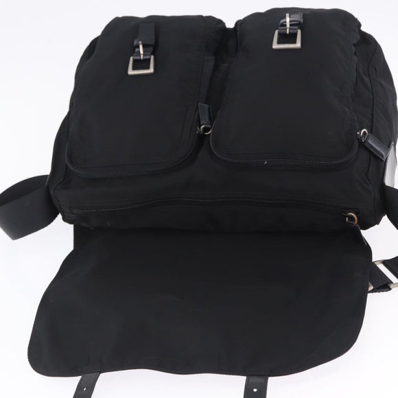 PRADA Shoulder Bag Nylon Black Silver Auth 197698A