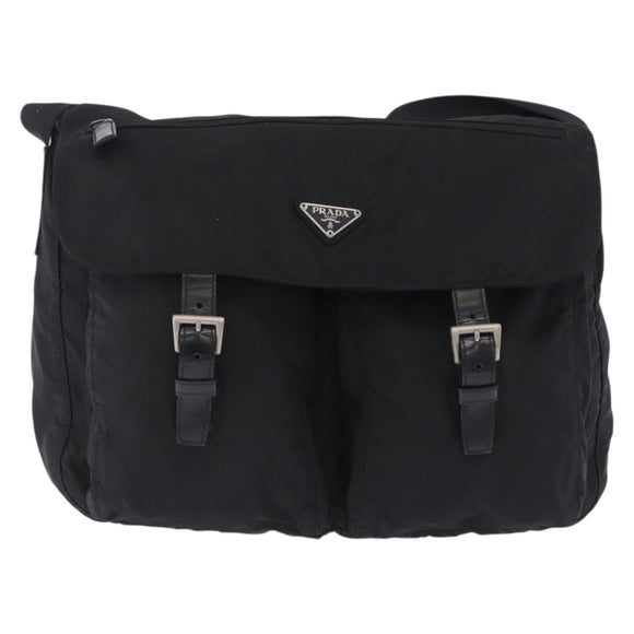PRADA Shoulder Bag Nylon Black Silver Auth 197698A