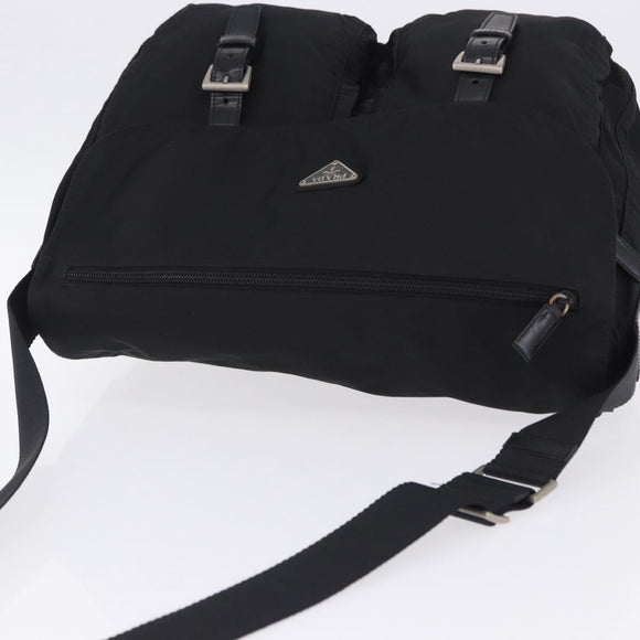 PRADA Shoulder Bag Nylon Black Silver Auth 197698A