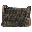 FENDI Zucca Canvas Shoulder Bag Brown Black Auth 197699-1