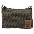FENDI Zucca Canvas Shoulder Bag Brown Black Auth 197699-13
