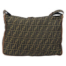 FENDI Zucca Canvas Shoulder Bag Brown Black Auth 197699-2