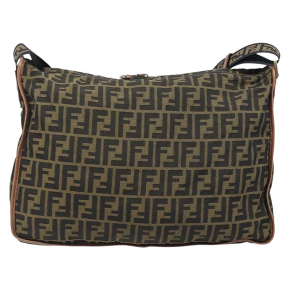 FENDI Zucca Canvas Shoulder Bag Brown Black Auth 197699