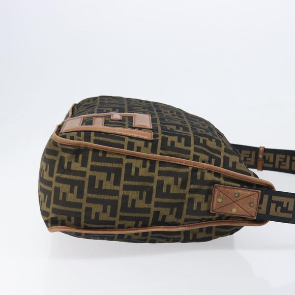 FENDI Zucca Canvas Shoulder Bag Brown Black Auth 197699