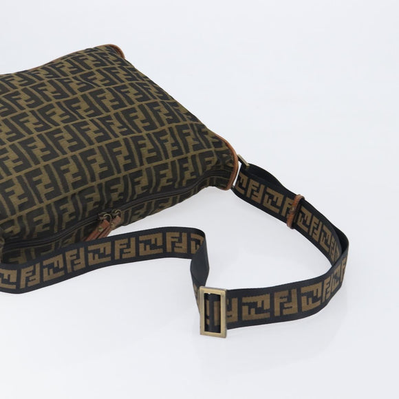 FENDI Zucca Canvas Shoulder Bag Brown Black Auth 197699
