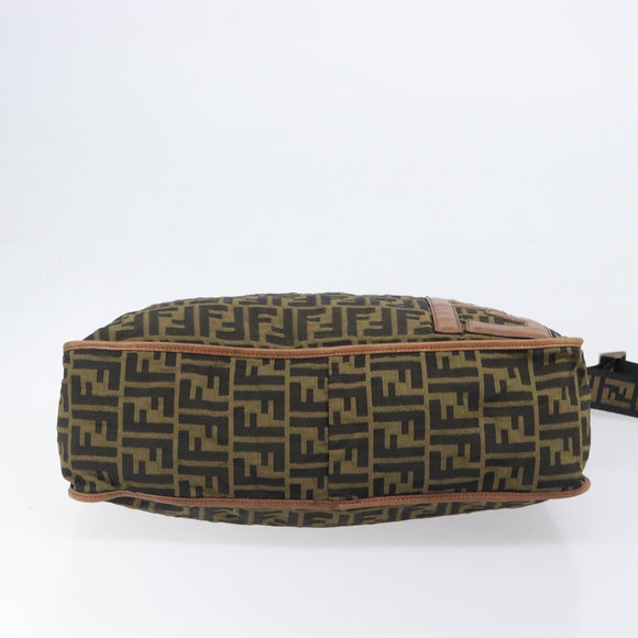FENDI Zucca Canvas Shoulder Bag Brown Black Auth 197699