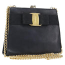 Salvatore Ferragamo Vala Chain Shoulder Bag Leather Navy Gold Auth 197700-1