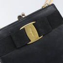 Salvatore Ferragamo Vala Chain Shoulder Bag Leather Navy Gold Auth 197700-17