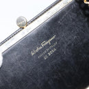 Salvatore Ferragamo Vala Chain Shoulder Bag Leather Navy Gold Auth 197700-12
