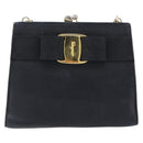 Salvatore Ferragamo Vala Chain Shoulder Bag Leather Navy Gold Auth 197700-13