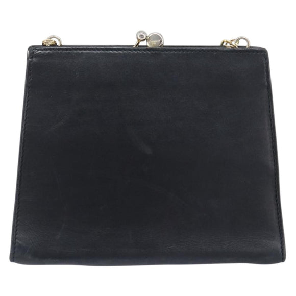 Salvatore Ferragamo Vala Chain Shoulder Bag Leather Navy Gold Auth 197700