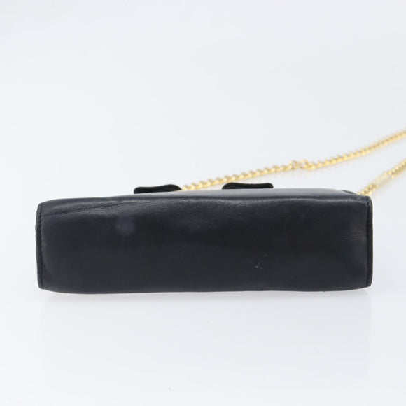 Salvatore Ferragamo Vala Chain Shoulder Bag Leather Navy Gold Auth 197700