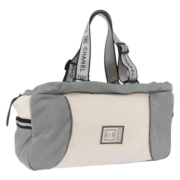 CHANEL Sports Line Boston Bag Canvas White Silver CC Auth 197702V