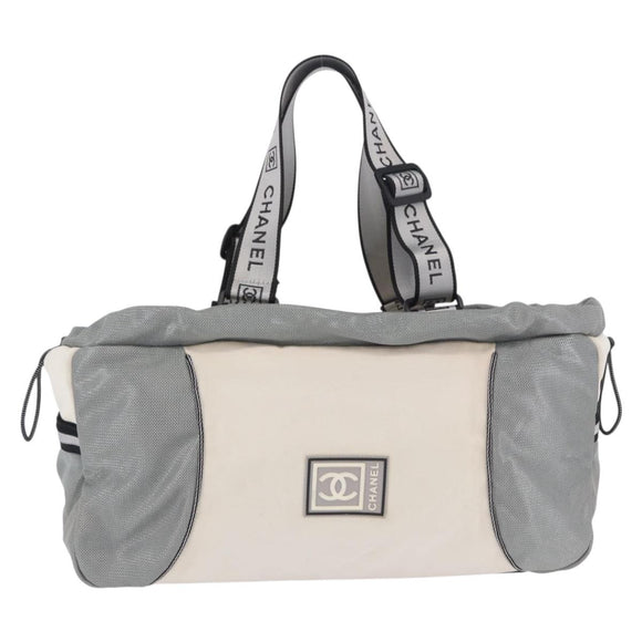 CHANEL Sports Line Boston Bag Canvas White Silver CC Auth 197702V