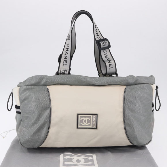 CHANEL Sports Line Boston Bag Canvas White Silver CC Auth 197702V