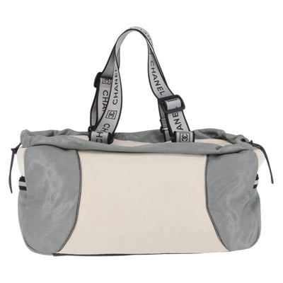 CHANEL Sports Line Boston Bag Canvas White Silver CC Auth 197702V - 0