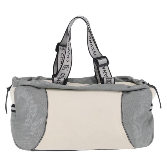 CHANEL Sports Line Boston Bag Canvas White Silver CC Auth 197702V