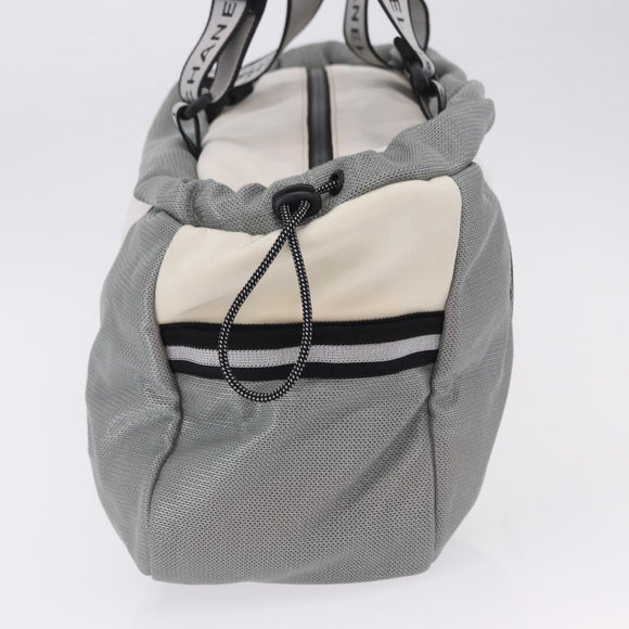 CHANEL Sports Line Boston Bag Canvas White Silver CC Auth 197702V