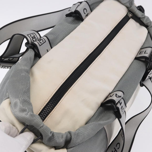 CHANEL Sports Line Boston Bag Canvas White Silver CC Auth 197702V