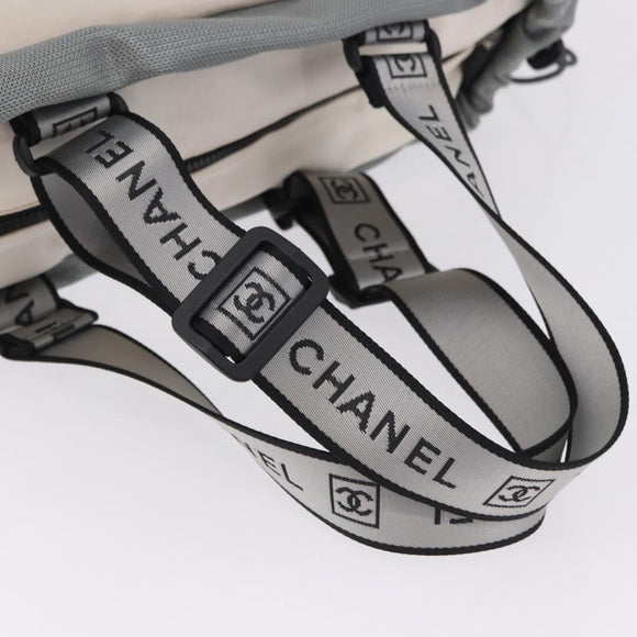 CHANEL Sports Line Boston Bag Canvas White Silver CC Auth 197702V