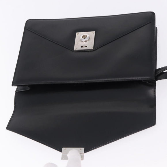 LOEWE Clutch Bag Leather Black Silver Auth 197703