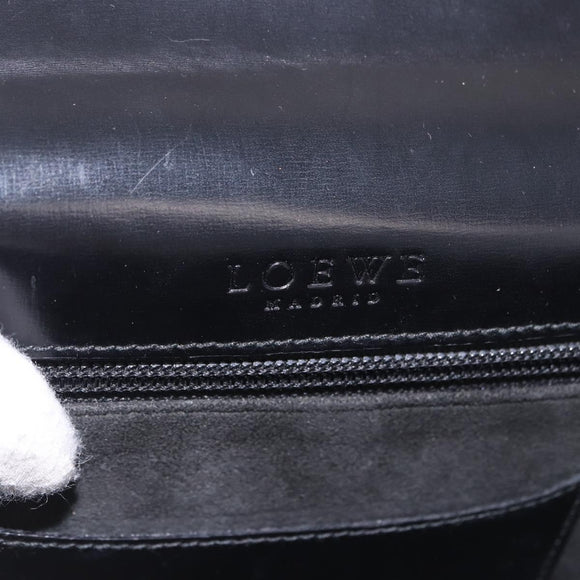 LOEWE Clutch Bag Leather Black Silver Auth 197703