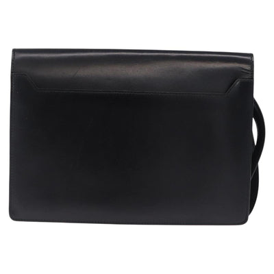 LOEWE Clutch Bag Leather Black Silver Auth 197703 - 0