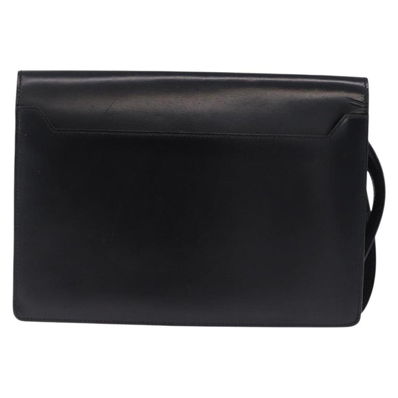 LOEWE Clutch Bag Leather Black Silver Auth 197703