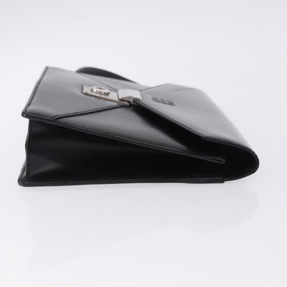 LOEWE Clutch Bag Leather Black Silver Auth 197703