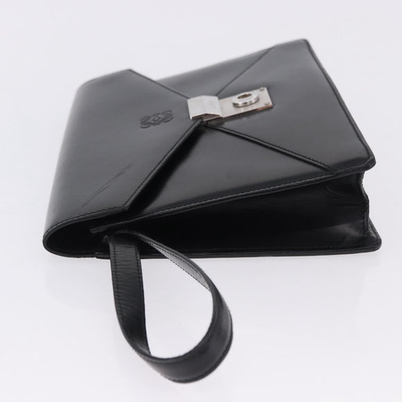 LOEWE Clutch Bag Leather Black Silver Auth 197703