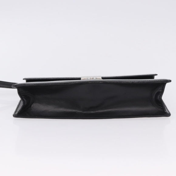 LOEWE Clutch Bag Leather Black Silver Auth 197703
