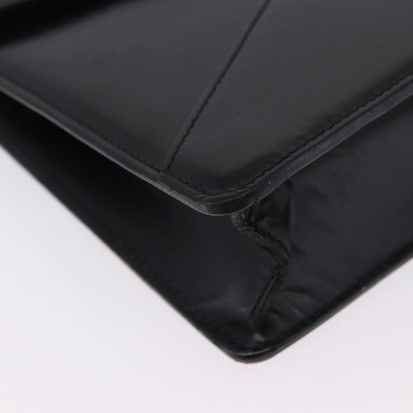 LOEWE Clutch Bag Leather Black Silver Auth 197703