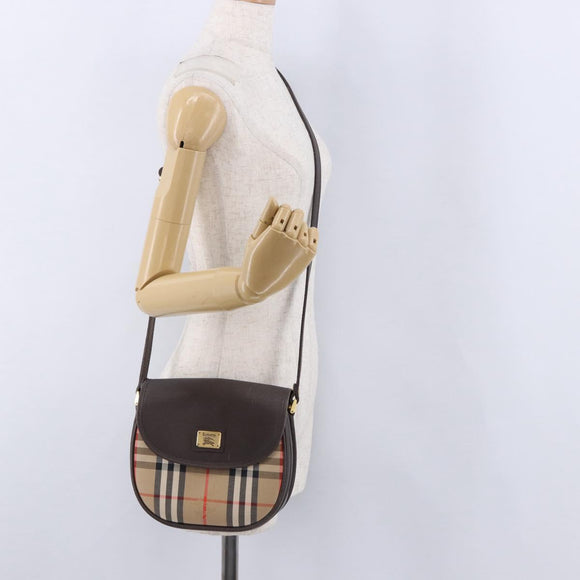 Burberrys Nova Check Shoulder Bag Canvas Beige Gold Auth 197705